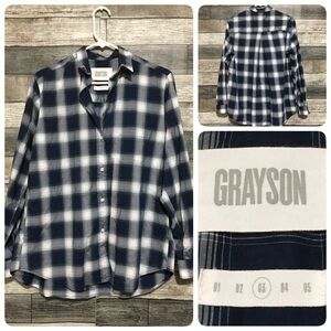Grayson The Hero Plaid Button Up Shirt Women’s 03 Navy Blue White Lightweight